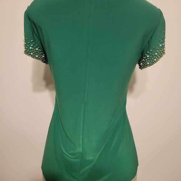 Nichole Miller Green Beaded Sleeve Women's Top Demure Business Classy Small - Picture 6 of 7